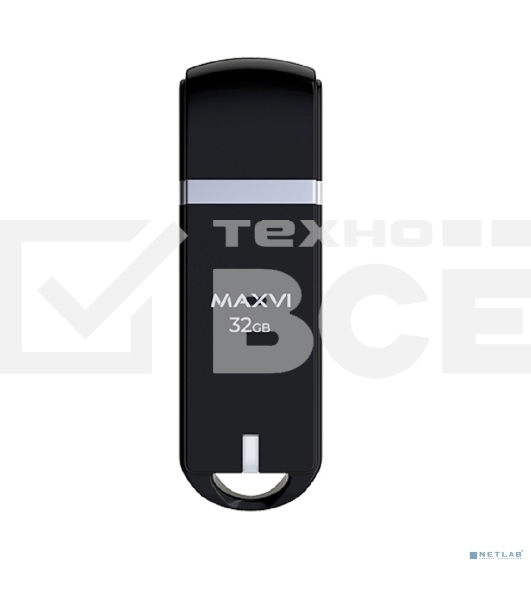 Флешка USB Maxvi P3 32Gb USB 2.0 черный, монолит с колпачком, ABS пластик
