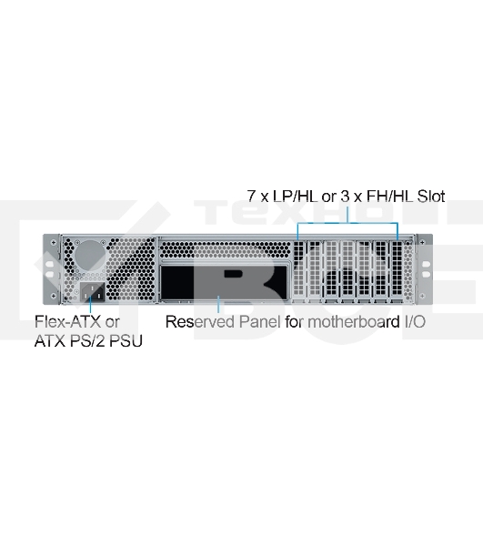 Серверный корпус Ablecom 2U chassis; ATX, Micro-ATX, Mini-ITX MBs; 2 x 3.5''hs + 2 x 3.5'' internal + 1 x 2.5'' internal; flex ATX 500W; no rails