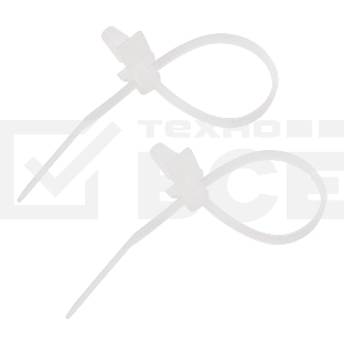 Хомут-стяжкa нейлоновая с крепежным пистоном Rexant 100x2,5 мм, ø2,4 мм, белая, упаковка 100 шт.