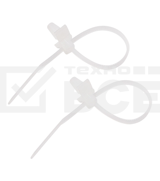 Хомут-стяжкa нейлоновая с крепежным пистоном Rexant 100x2,5 мм, ø2,4 мм, белая, упаковка 100 шт.