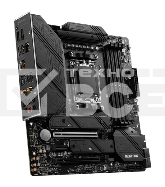 Материнская плата MSI MAG B650M MORTAR WIFI, AM5, AMD B650, 4xDDR5, 6xSATA, 2xM.2, 1xPCI-E 4.0 x16, 1xPCI-E 4.0 x4, 1xHDMI, 1xDP, 1x2.5Gb LAN, 3xUSB 3.2 Gen 2, 4xUSB 3.2 Gen 1, 1xUSB-C 3.2 Gen 2x2, 5x3.5мм аудио, 7.1, Micro-ATX