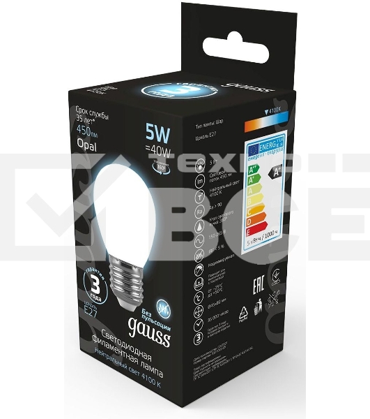 Лампа светодиодная Filament Шар E27 5Вт 4100К OPAL GAUSS 105202205