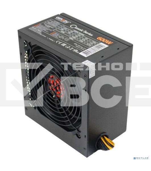 Блок питания Ginzzu CB600 12CM black,24+4p,2 PCI-E(6+2), 4*SATA,3*IDE,оплетка MB, кабель питания