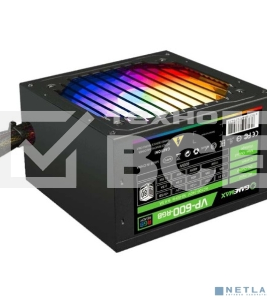 Блок питания GameMax VP-600-RGb, 600Вт, 80 PLUS Bronze, 120мм, черный