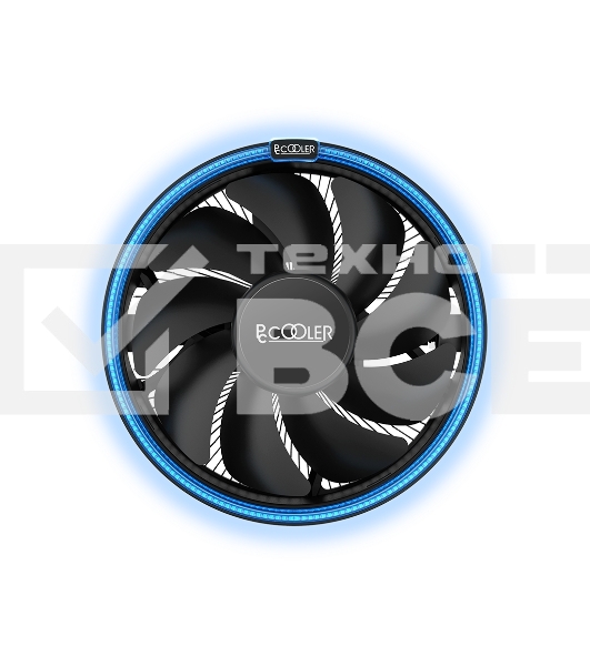 Кулер для процессора PCCooler E126M B (92W, 4-pin PWM, 70mm, Al/Cu, -mm, Blue LED, 1x120mm, 56CFM, 26.5dBA, 1800RPM, S: 1700/1200/115X, AM5/AM4, black)