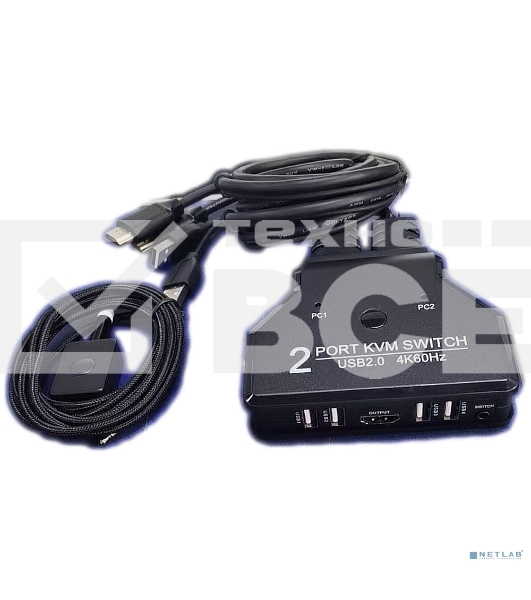 ORIENT HS21HC, HDMI KVM переключатель на 2 устройства, порты HDMI + 2xUSB (клавиатура+мышь) + 2xUSB 2.0, поддержка 4K@60Hz, встроенные кабели 2xHDMI+2xUSB2.0 1.2 метра, (33330)