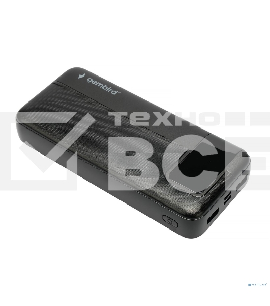 Портативный аккумулятор Gembird GPB-20Q, 20000мА·ч, QC/PD, дисплей, черный