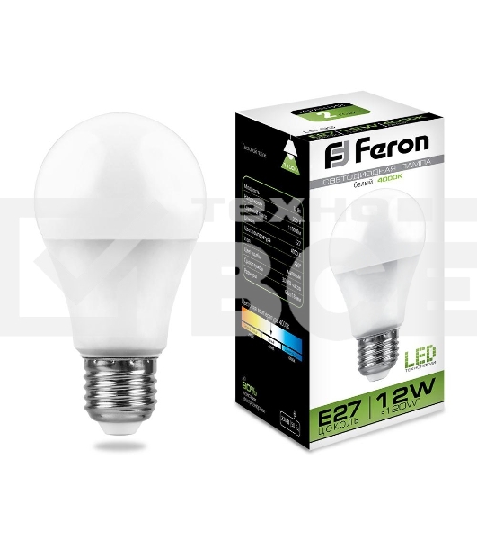 Лампа светодиодная FERON LB-93 (25487) 12W 230V E27 4000K A60