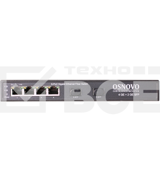 Коммутатор OSNOVO Гигабитный коммутатор на 6 портов, 4*10/100/1000Base-T, 2*SFP 1000Base-FX