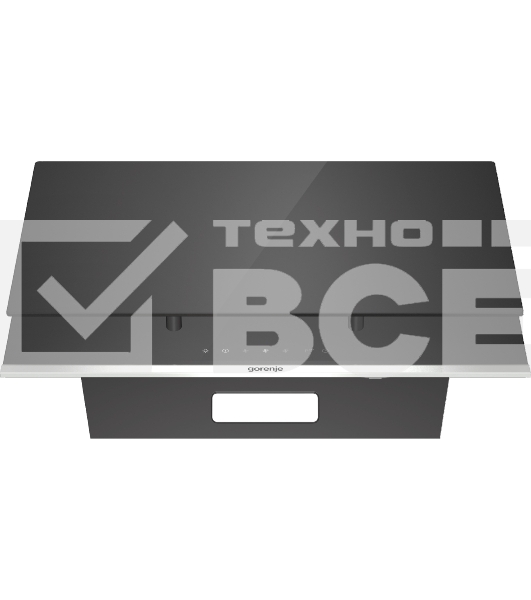 Вытяжка наклонная Gorenje WHI649X21P, 740 м2/ч, 250 Вт, режимы - отвод, циркуляция, ширина 60 см, нержавеющая сталь, черное стекло