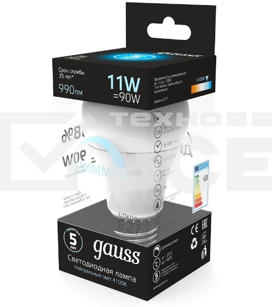 Лампа cветодиодная Gauss LED A60-dim E27 11W 990lm 4100К SQ102502211-D