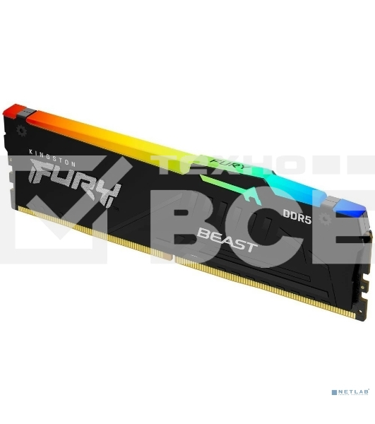 Оперативная память Kingston Fury Beast, DDR5, 16GB (1x16GB), 5200MHz, CL36, DIMM, с радиатором, RGB, черный