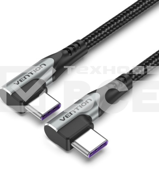 Кабель Vention USB 2.0 CM/CM угловой - 1м. Серый 5А PD100W