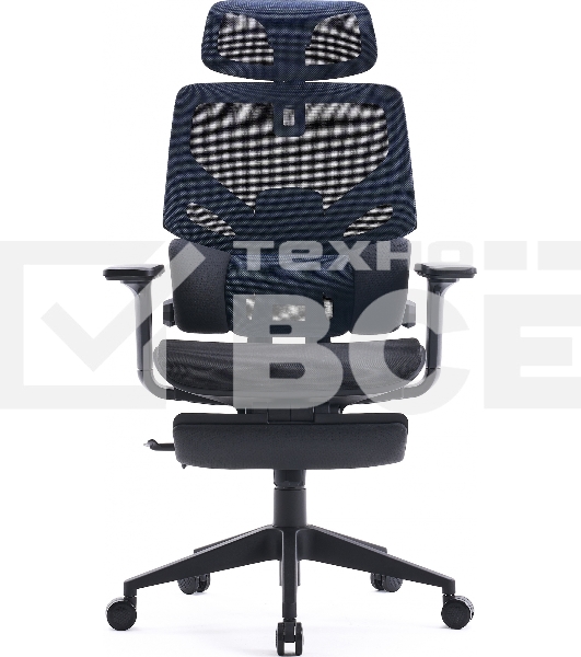 Кресло офисное Cactus CS-CHR-MC01-BLBK синий, сиденье черный, сетка/ткань, с подголов. крестов. пластик, подст. для ног