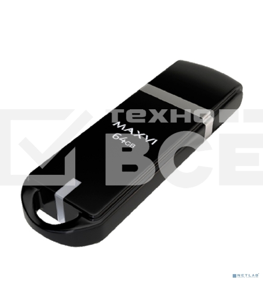 Флешка USB R/W Maxvi P3 64Gb USB 2.0 black, монолит с колпачком, ABS пластик
