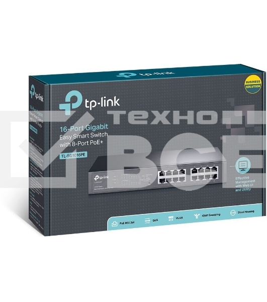 Коммутатор TP-LINK SMB TL-SG1016PE Easy Smart гигабитный 16-портовый коммутатор с 8 портами PoE+