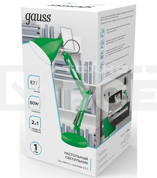 Светильник Gauss GT0033 настольный на струбцине/основание E27 зеленый 60Вт