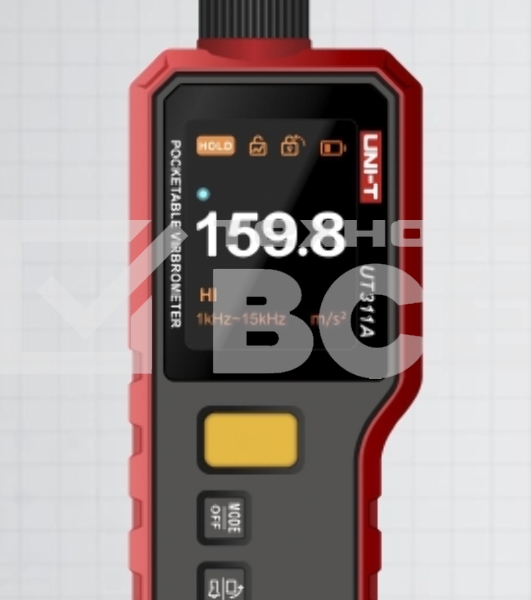 Виброметр UNI-T UT311A Ускорение (O-P): 0,1~199,9 м/с², частотная характеристика: 10 Гц-15 кГц, Скорость (RMS): 0,1~199,9 мм/с, частотная характеристика: 10 Гц~1,5 кГц, Смещение (PP): 0,001 ~ 1999 мкм, частотная характеристика: 10 Гц ~ 1 кГц фонарик, пово