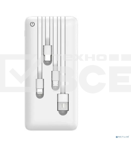 Портативный аккумулятор Powerbank Perfeo ABSOLUTE 10000mah In Micro usb,USB/Out USB,Micro usb,Type-C,Lightning, 2.1А/белый (PF_B4879)