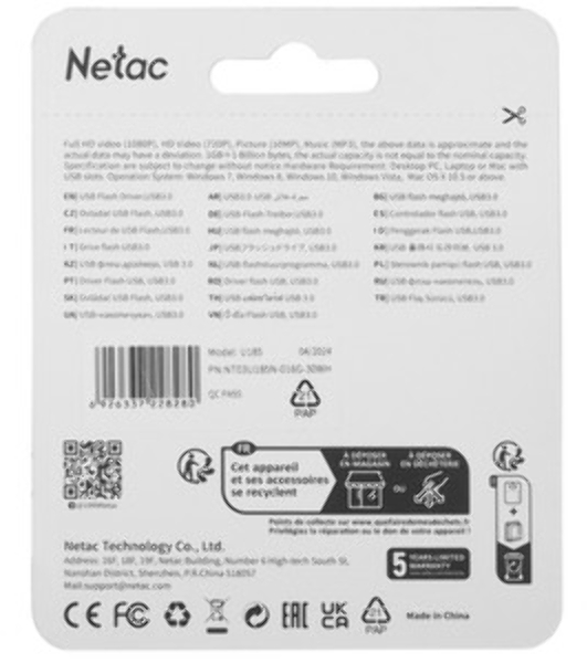 Флешка USB Netac U185 белый USB 3.0 Flash 16Gb, NT03U185N-016G-32WH, LED индикатор