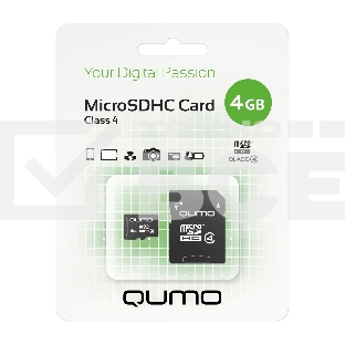 Флэш карта QUMO QM4GMICSDHC4 4Gb MicroSDHC Class 4, SD adapter