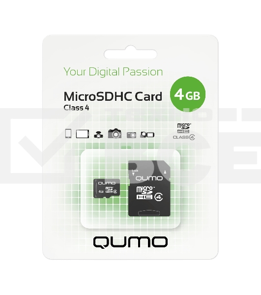 Флэш карта QUMO QM4GMICSDHC4 4Gb MicroSDHC Class 4, SD adapter