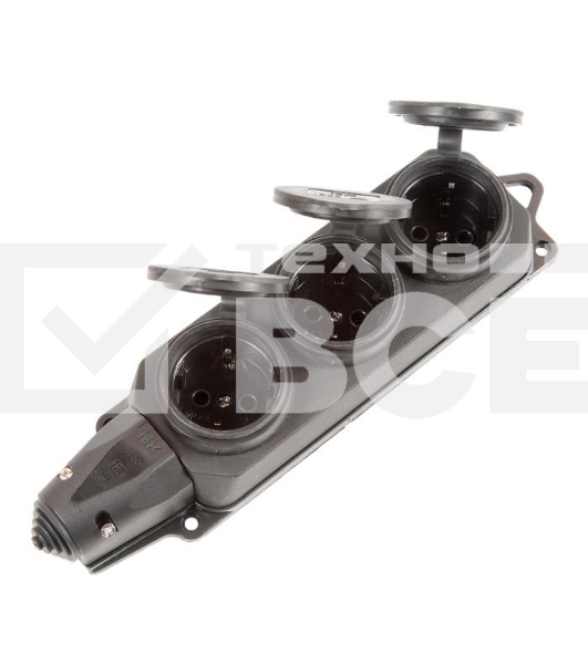 Розетка ИЭК ОМЕГА РБ33-1-0мIP44 трехместная с защитными крышками каучук