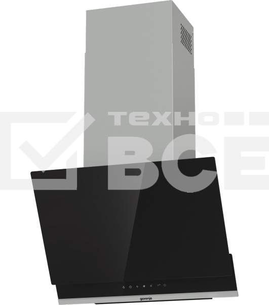 Вытяжка наклонная Gorenje WHI649X21P, 740 м2/ч, 250 Вт, режимы - отвод, циркуляция, ширина 60 см, нержавеющая сталь, черное стекло
