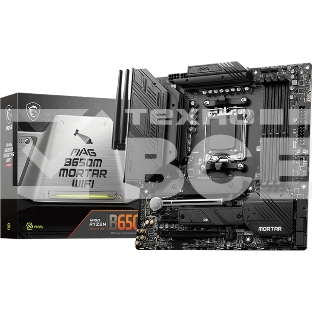 Материнская плата MSI MAG B650M MORTAR WIFI, AM5, AMD B650, 4xDDR5, 6xSATA, 2xM.2, 1xPCI-E 4.0 x16, 1xPCI-E 4.0 x4, 1xHDMI, 1xDP, 1x2.5Gb LAN, 3xUSB 3.2 Gen 2, 4xUSB 3.2 Gen 1, 1xUSB-C 3.2 Gen 2x2, 5x3.5мм аудио, 7.1, Micro-ATX