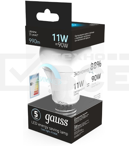 Лампа cветодиодная Gauss LED A60-dim E27 11W 990lm 4100К SQ102502211-D