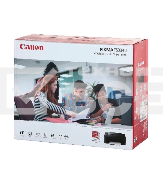 МФУ струйный Canon PIXMA TS3340 (3771C007), A4, цветной, печ. 7.7 стр/мин (ч/б) 4 стр/мин (цвет), 1200 x 4800 dpi (принтер) 600x1200dpi (сканер), USB, Wi-Fi, Air Print, Mopria