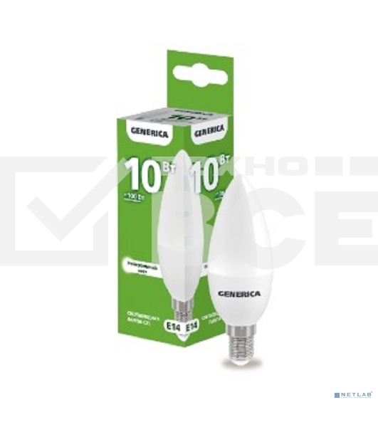 Лампа cветодиодная LED IEK LL-C35-10-230-40-E14-G C35 свеча 10Вт 230В 4000К E14 GENERICA