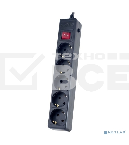 Сетевой фильтр Perfeo 'POWER+' PF_A4658, 1,8 м, 5 розеток, черный (PF-PP-5/1,8-B)