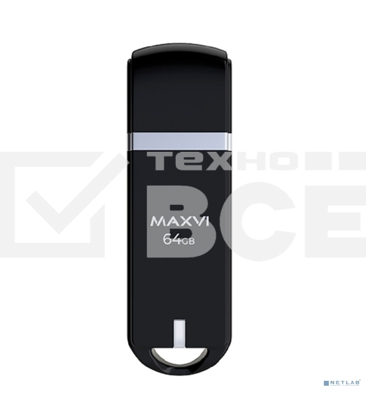 Флешка USB R/W Maxvi P3 64Gb USB 2.0 black, монолит с колпачком, ABS пластик