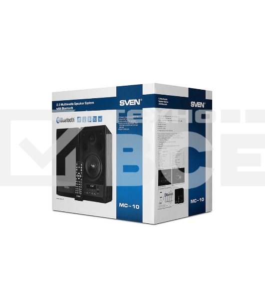 Акустическая система 2.0 SVEN MC-10, чёрный, мощность 2x25Вт (RMS), FM-тюнер, USB/microSD, дисплей, пульт ДУ, Bluetooth SVEN MC-10, чёрный, акустическая система 2.0, мощность 2x25Вт (RMS), FM-тюнер, USB/microSD, дисплей, пульт ДУ, Bluetooth