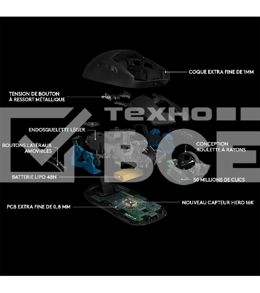 Мышь беспроводная/проводная Logitech G PRO черный, 25600 dpi, радиоканал, USB, кнопки - 7