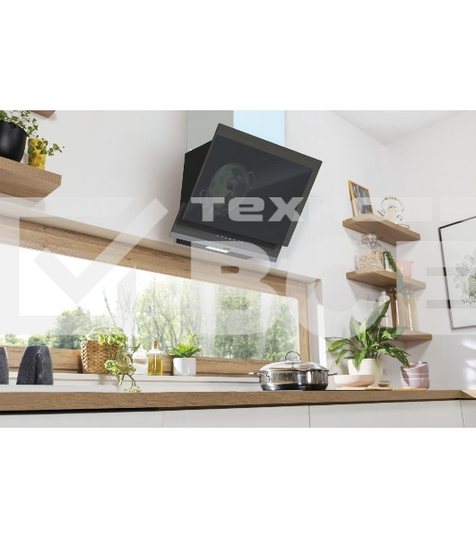 Вытяжка наклонная Gorenje WHI649X21P, 740 м2/ч, 250 Вт, режимы - отвод, циркуляция, ширина 60 см, нержавеющая сталь, черное стекло