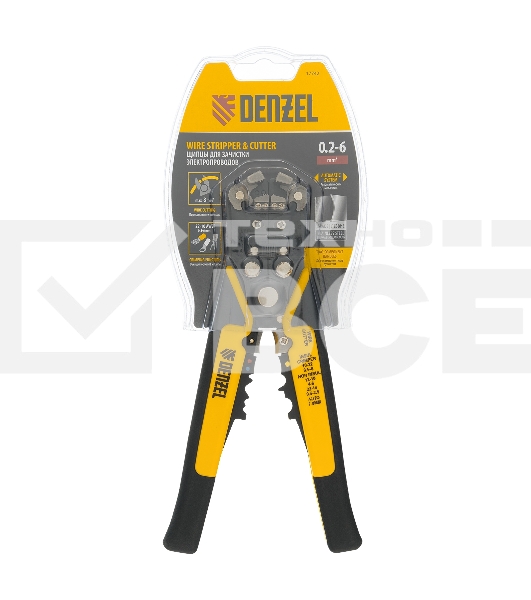 Щипцы для зачистки электропроводов Denzel 0,2-6 мм2, функция обрезания проводов