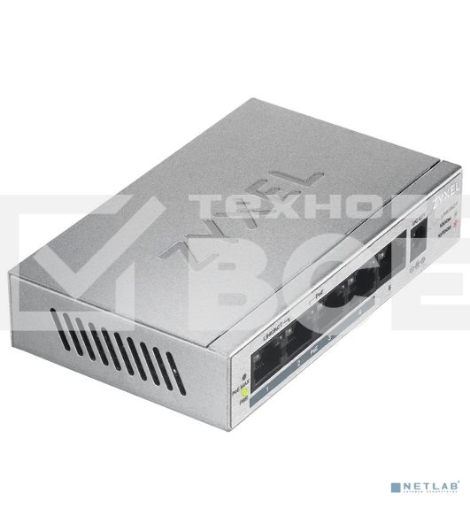 Коммутатор Zyxel GS1005HP Switch PoE +, 5xGE (4xPoE +), desktop, metal, silent, PoE budget 60 W