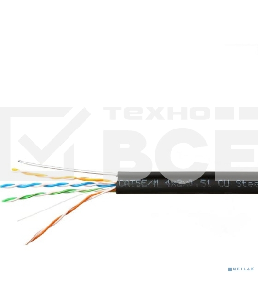 Кабель SkyNet Premium UTP outdoor 4x2x0,51 на тросу, медный, FLUKE TEST, кат.5e, однож., 305 м, на катушке, черный