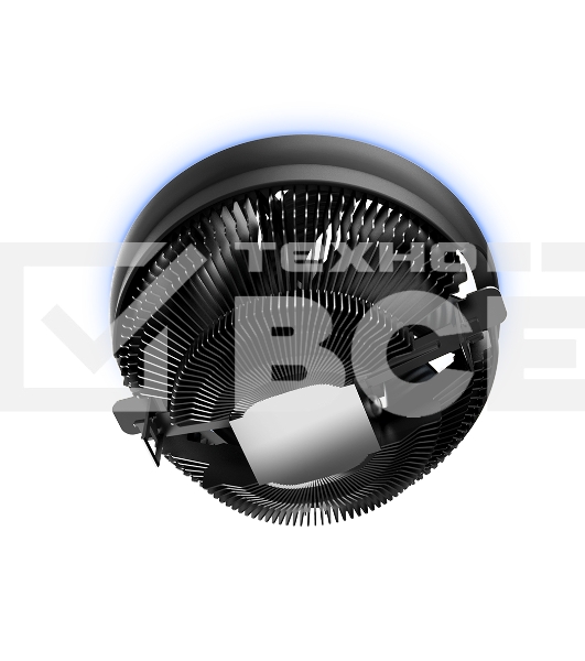Кулер для процессора PCCooler E126M B (92W, 4-pin PWM, 70mm, Al/Cu, -mm, Blue LED, 1x120mm, 56CFM, 26.5dBA, 1800RPM, S: 1700/1200/115X, AM5/AM4, black)