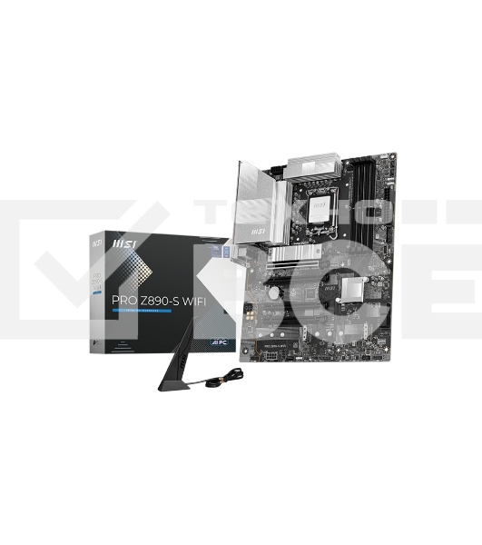 Материнская плата MSI PRO Z890-S WIFI, LGA 1851, Intel Z890, 4xDDR5, 4xSATA, 3xM.2, 1xPCIe 5.0 x16, 2xPCIe 4.0 x4, 1xHDMI, 1xDP, 1xUSB-C Thunderbolt 4, 1xUSB-C 3.2 Gen 2x2, 1x 2.5Gb LAN, 6xUSB-A 3.2 Gen 1, 3x3.5 мм, 7.1, ATX