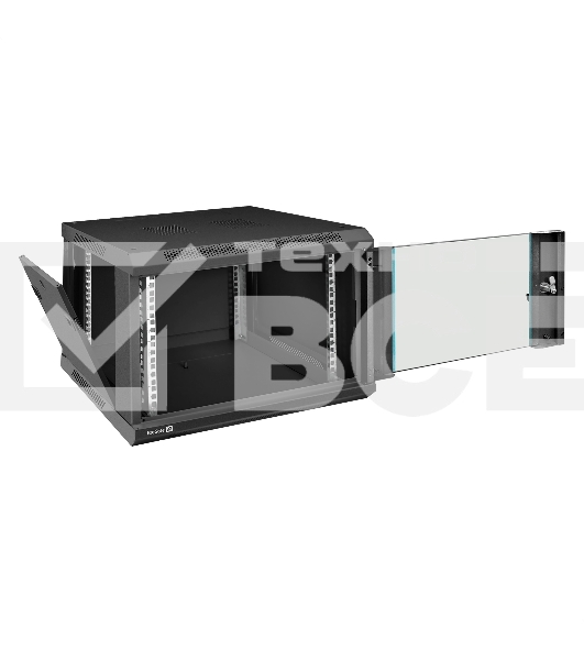 Шкаф телекоммуникационный 19' настенный 6U ExeGate EC-WM-6U.450.G.BLACK (19', 6U, 600x450x370 мм (ШхГхВ), передняя дверь закаленное стекло, съемные боковые панели, пыле- и влагозащита IP23, черный RAL 9004)