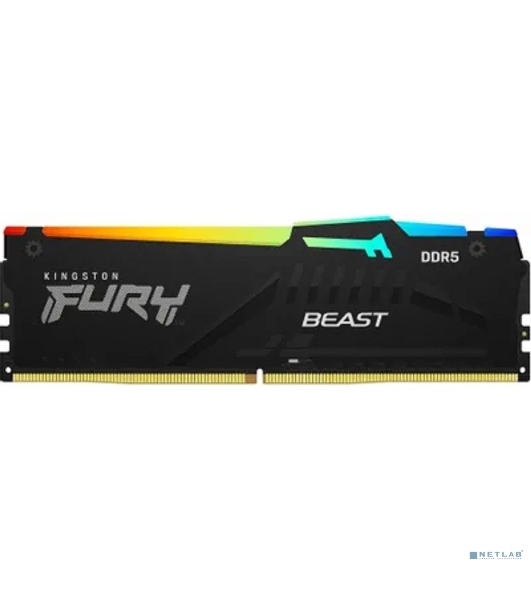 Оперативная память Kingston Fury Beast RGB, DDR5, 32GB (1x32GB), 6400 MHz, CL32, с радиатором, RGB, черный