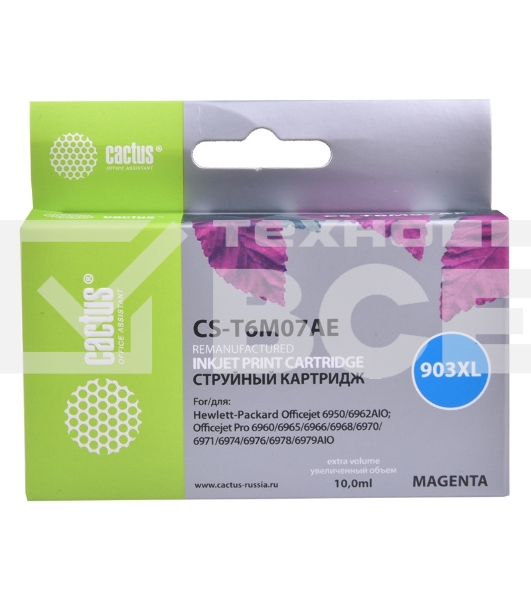 Картридж струйный Cactus CS-T6M07AE №903XL пурпурный (10 мл) для HP OJP 6950/6960/6970