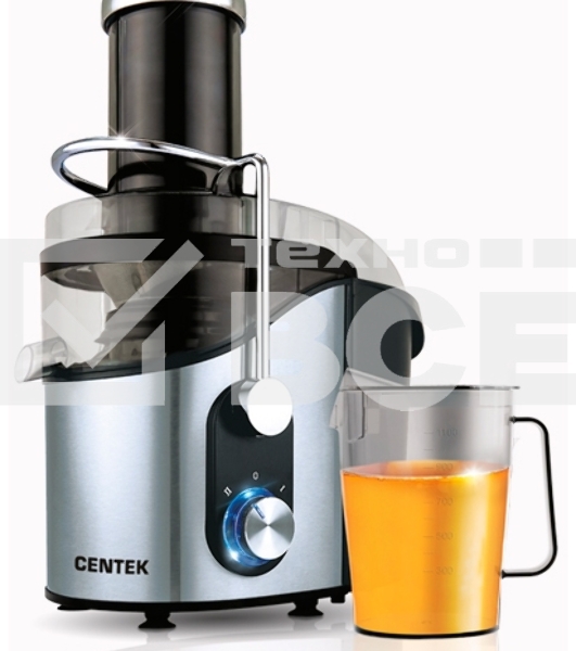 Соковыжималка Centek CT-1212 (черный, сталь) 1200Вт, 2 скор. + Pulse, стакан 1100 мл, горловина 75мм