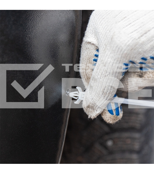 Хомут-стяжкa нейлоновая с крепежным пистоном Rexant 100x2,5 мм, ø2,4 мм, белая, упаковка 100 шт.