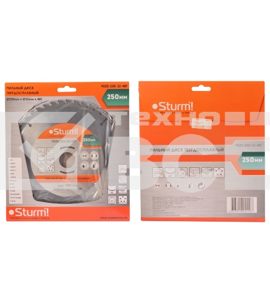 Диск Пильный Sturm! 9020-250-32-48T, размер 250х32x48 зубьев С ПЕРЕХОД. КОЛЬЦОМ НА 30мм