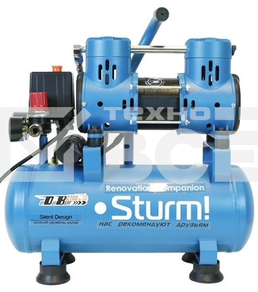 Компрессор воздуш Sturm! AC93210OL.безмасл.бесшумн. 900Вт,10л,2750об/мин,180л/мин,8бар