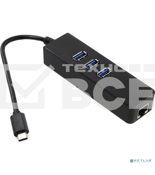 Cетевой адаптер Greenconnect USB 3.1 Тип C M -> Ethernet RJ-45 F Lan Card + USB 2.0-хаб на 3 порта (GCR-UC2CL01)